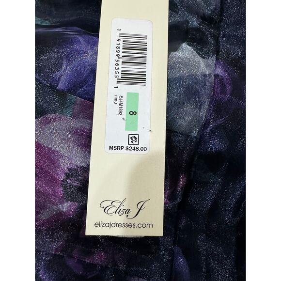 Eliza J Floral Print Sleeveless High Low Ethereal Whimsical Gown Navy NWT 8 - Picture 10 of 10